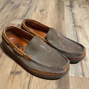 Tommy Bahama Mens 8M DK Olive Perforated Leather Boat Shoes Loafers Moccasins